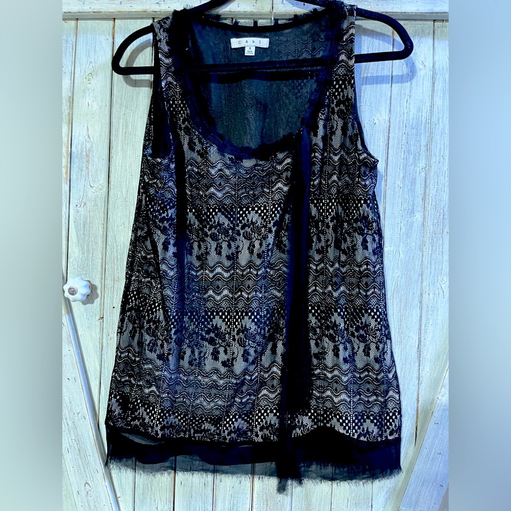 CABI Beautiful Lace and Silky details. Wonderful use all seasons layered look